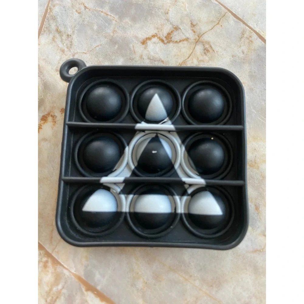 Black and White Triangle Square Fidget Pop Toy Silicone Sensory‎ Keychain 2.5in